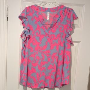 Vibrant Pink and Blue Women's Blouse